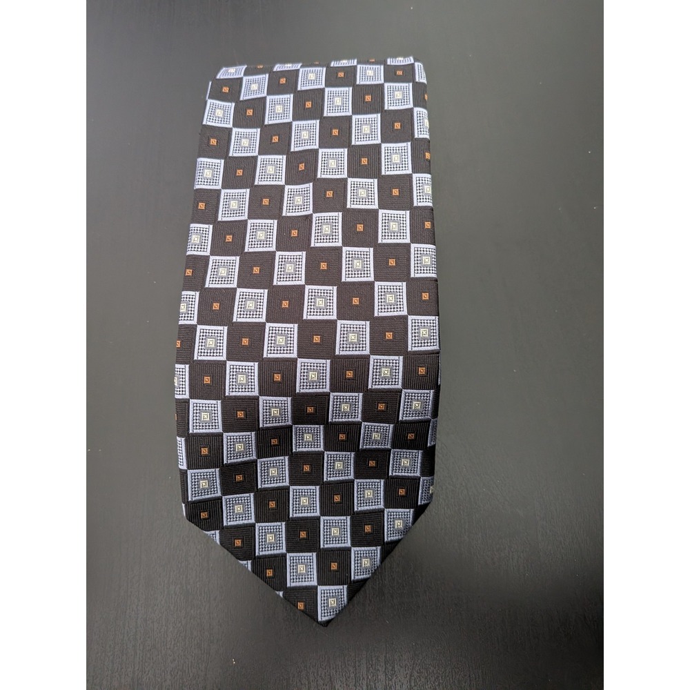 HART SCHAFFNER MARX USA Made Necktie Black Purple SQUARES TIE Checker Design 60"